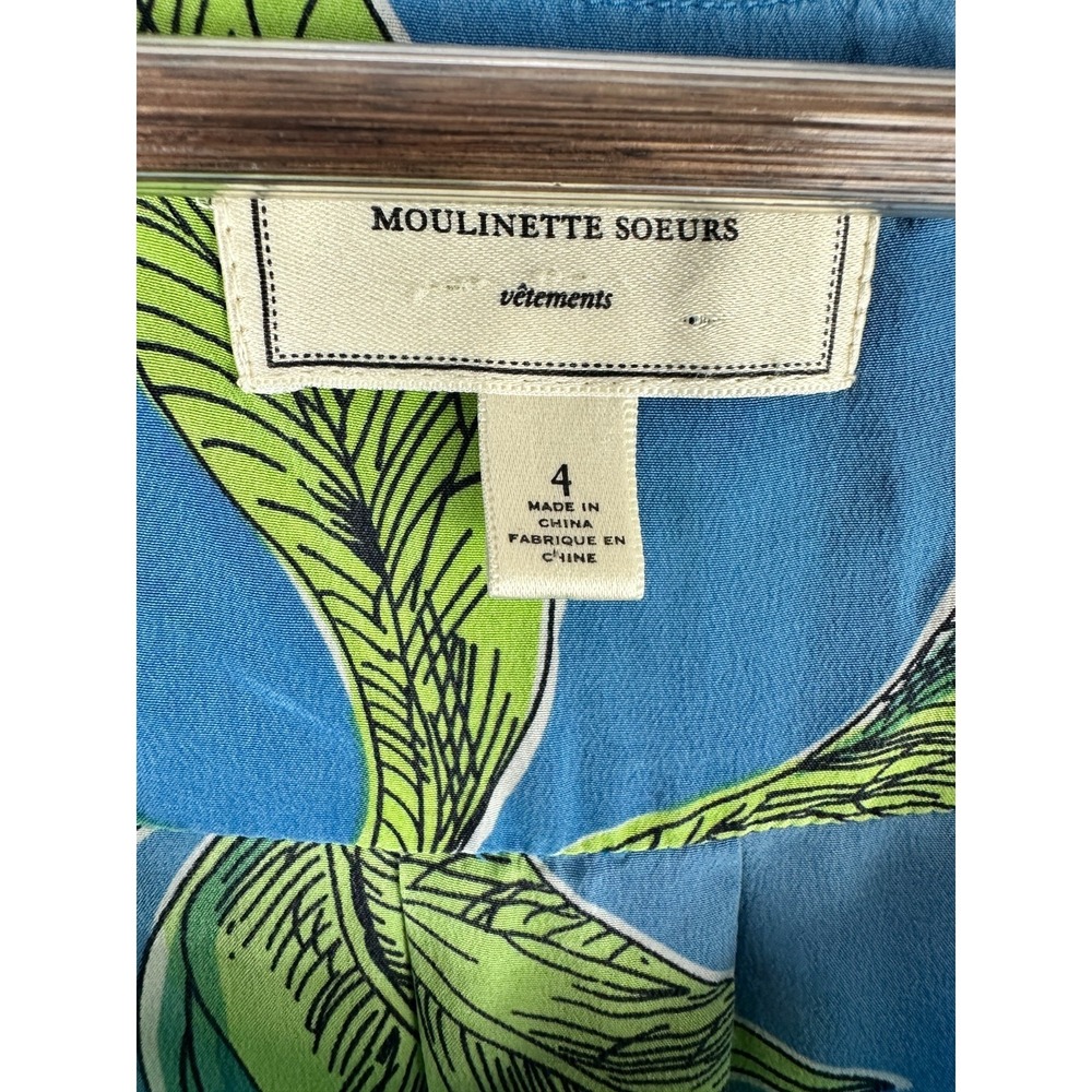 Moulinette Soeurs Silk Dress Womens 4 Blue Floral Tropical Sleeveless Pockets - Picture 2 of 8